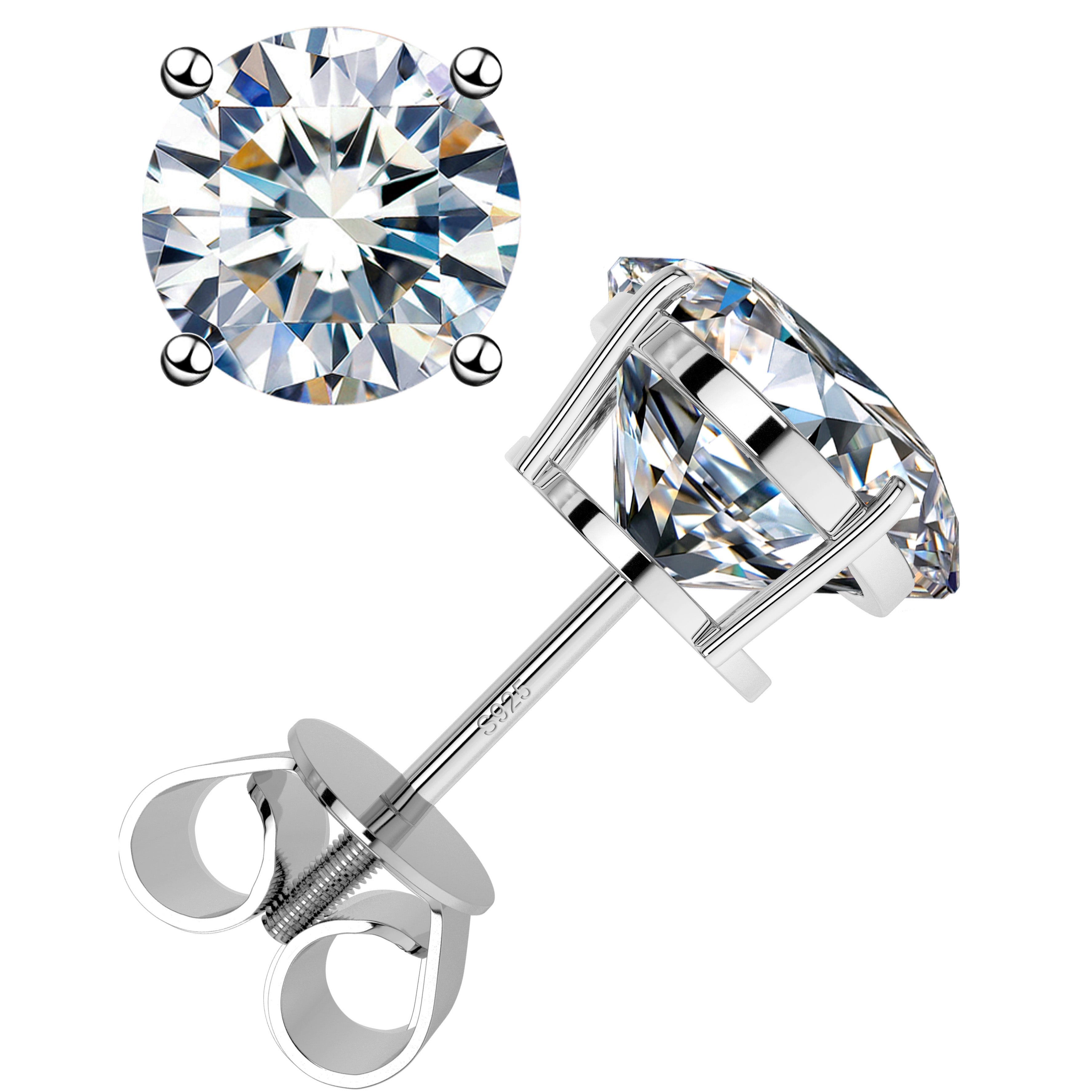 VVS D Moissanite Earrings 0.5ct-2ct 925 Silver - with Certificates