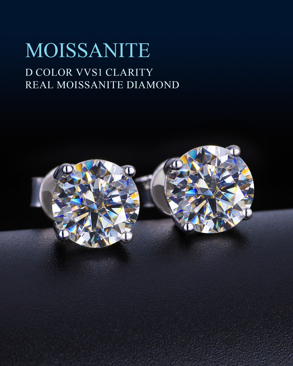VVS D Moissanite Earrings 0.5ct-2ct 925 Silver - with Certificates