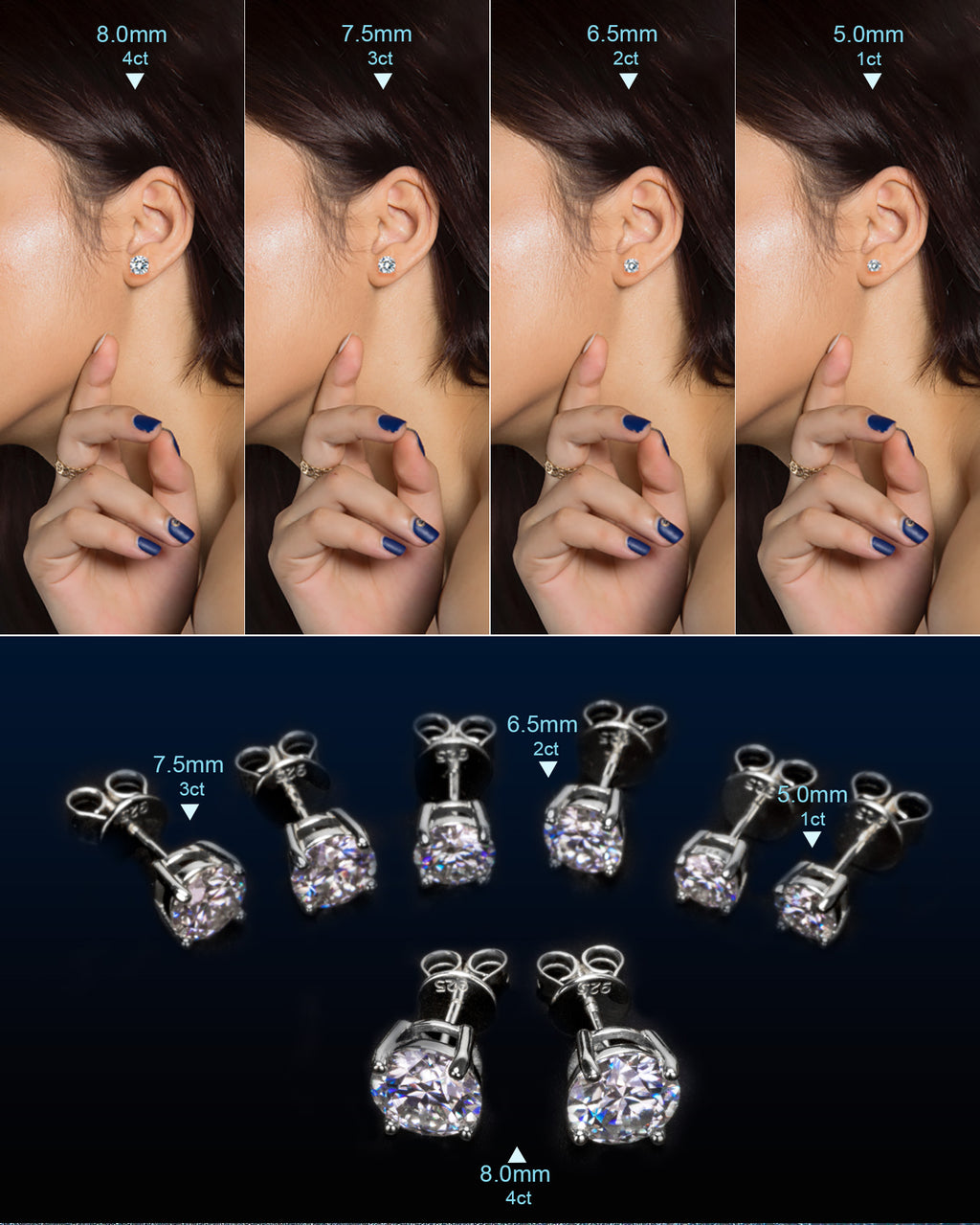 VVS D Moissanite Earrings 0.5ct-2ct 925 Silver - with Certificates