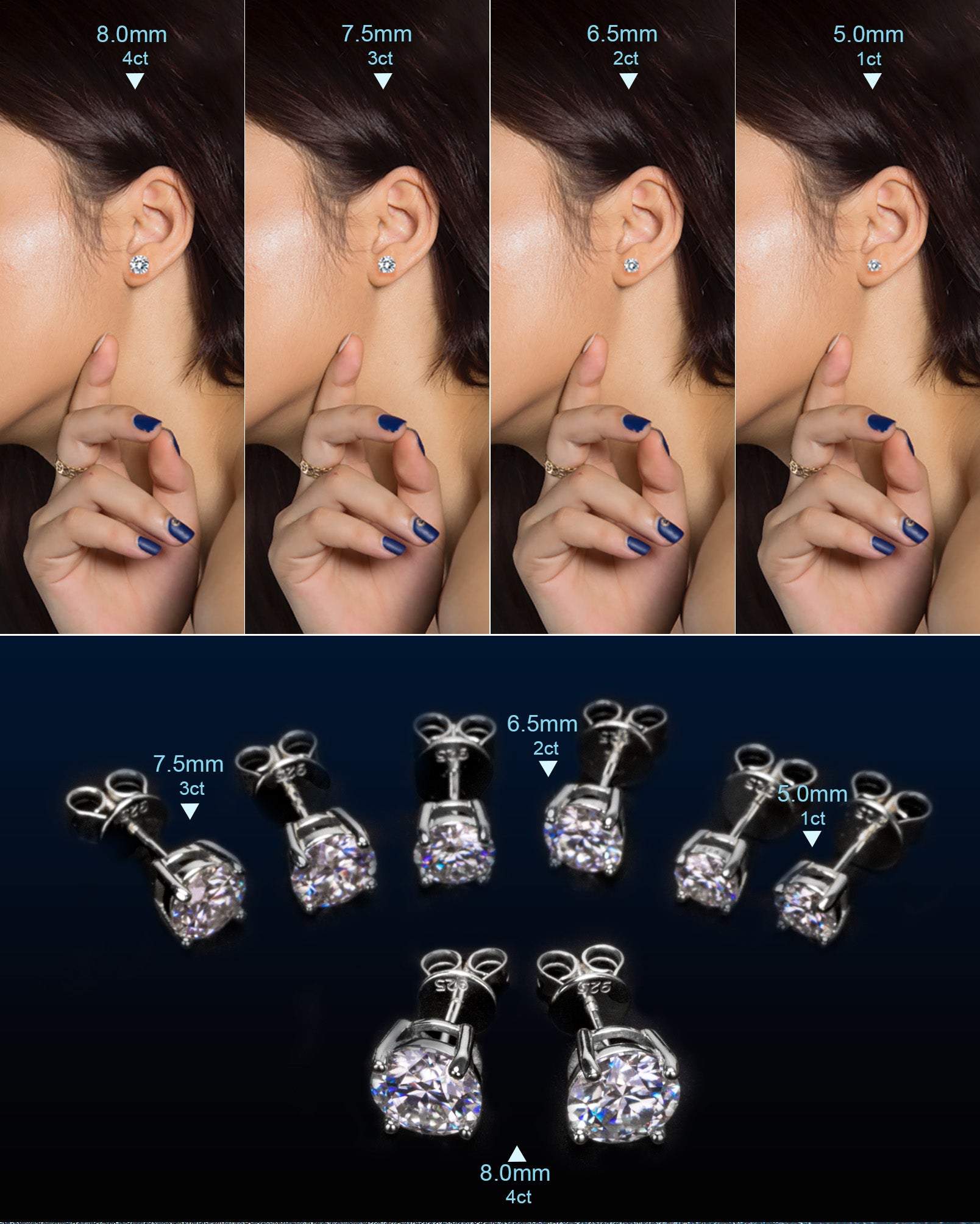 VVS D Moissanite Earrings 0.5ct-2ct 925 Silver - with Certificates