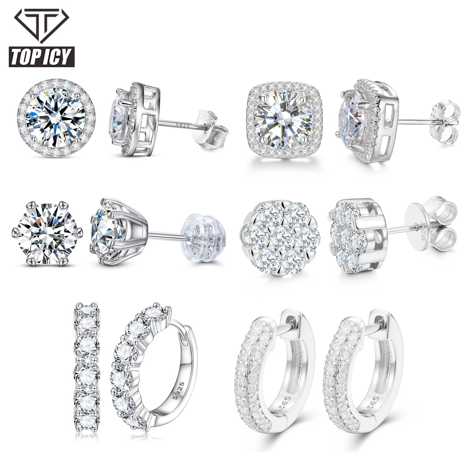 VVS D Moissanite Earrings 0.5ct-2ct 925 Silver - with Certificates