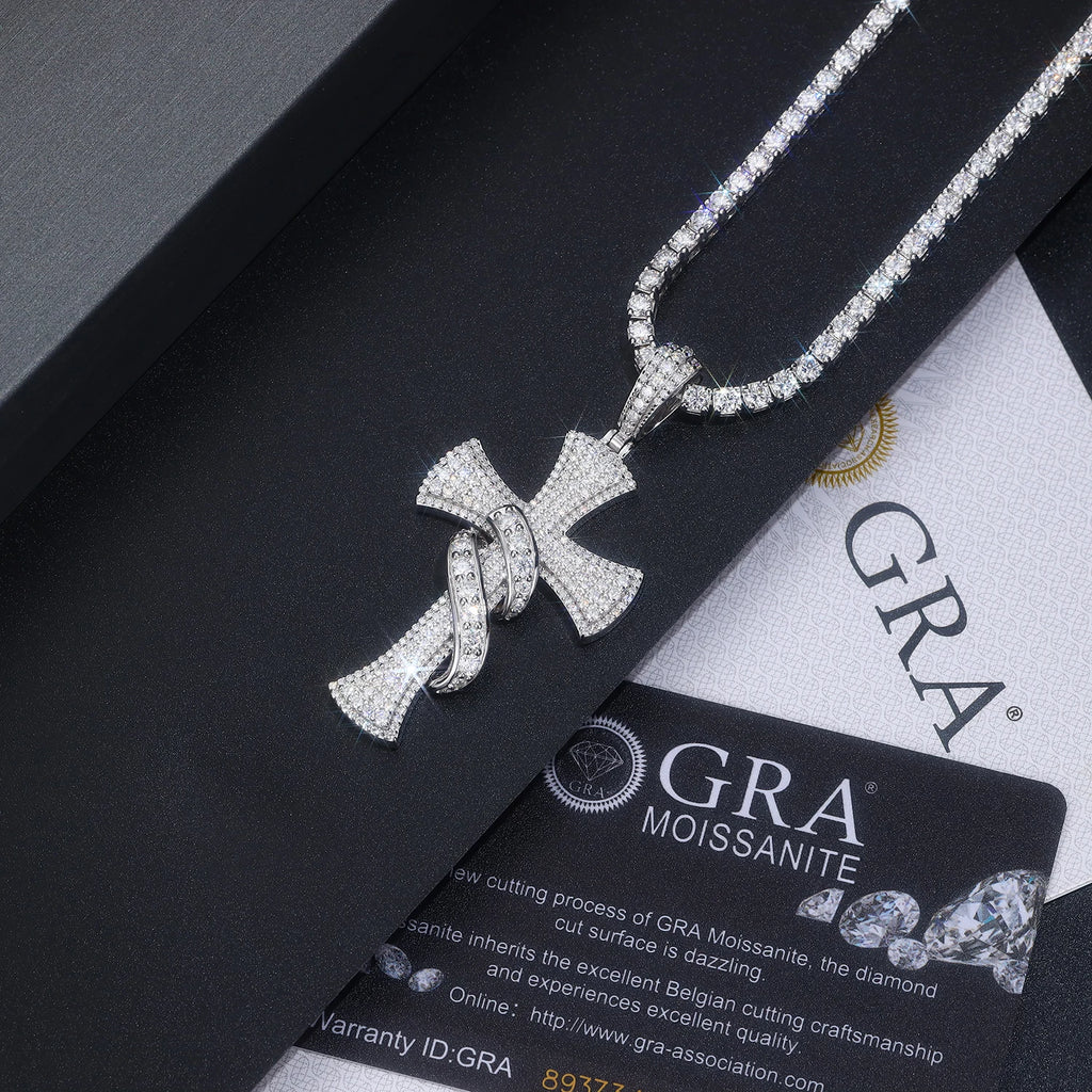 Celestial Cross Pendant Necklace - 925 Sterling Silver with Moissanite Stones