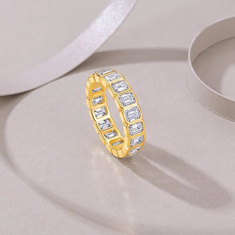 Emerald Cut Moissanite Ring - 18K Gold Plated 925 Sterling Silver