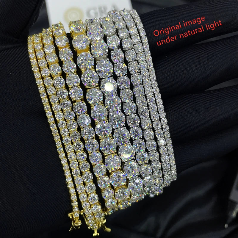 GRA Moissanite Tennis Chain Bracelet Ice Out 925 Silver Bracelet