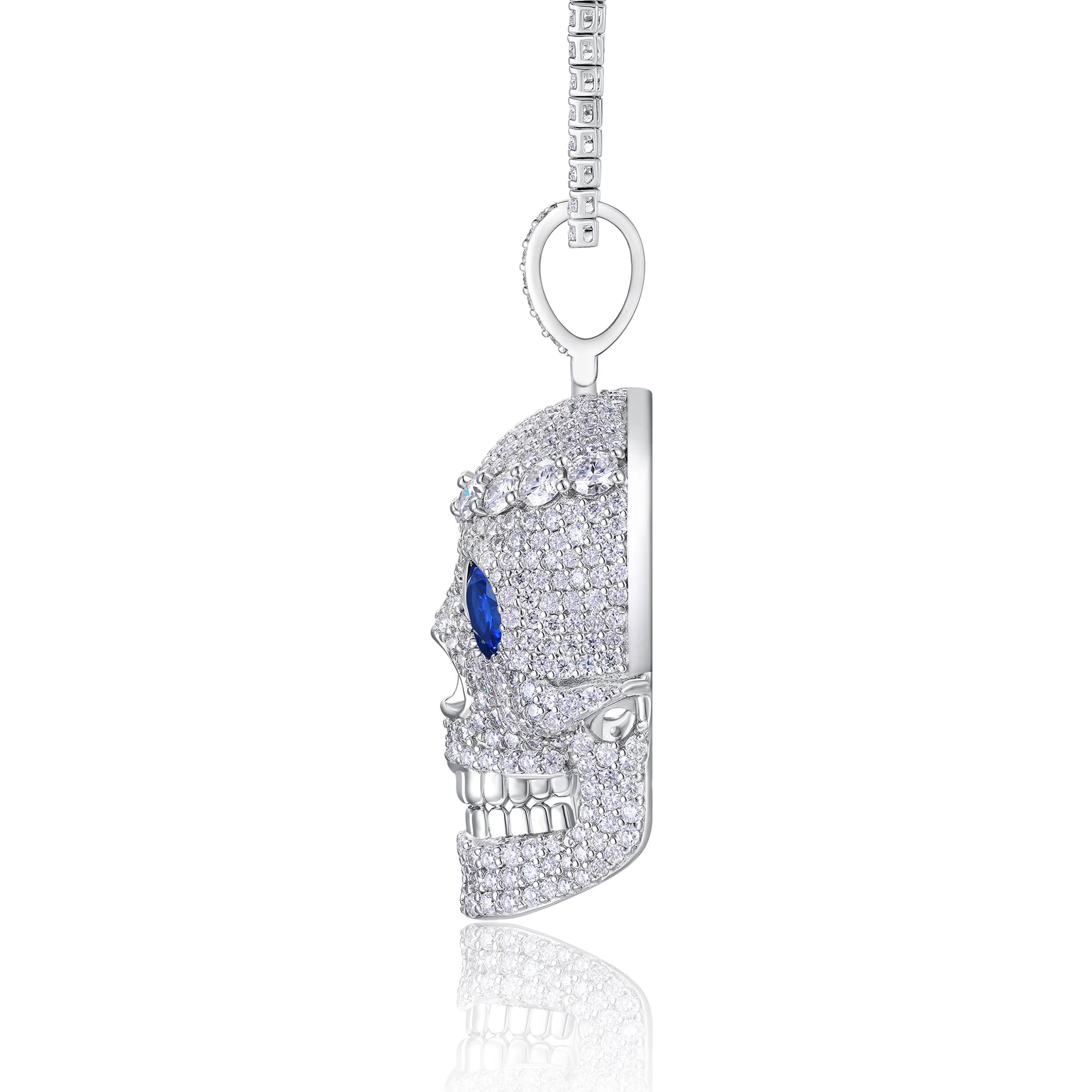 Moissanite Skull Pendant Necklace - 925 Sterling Silver