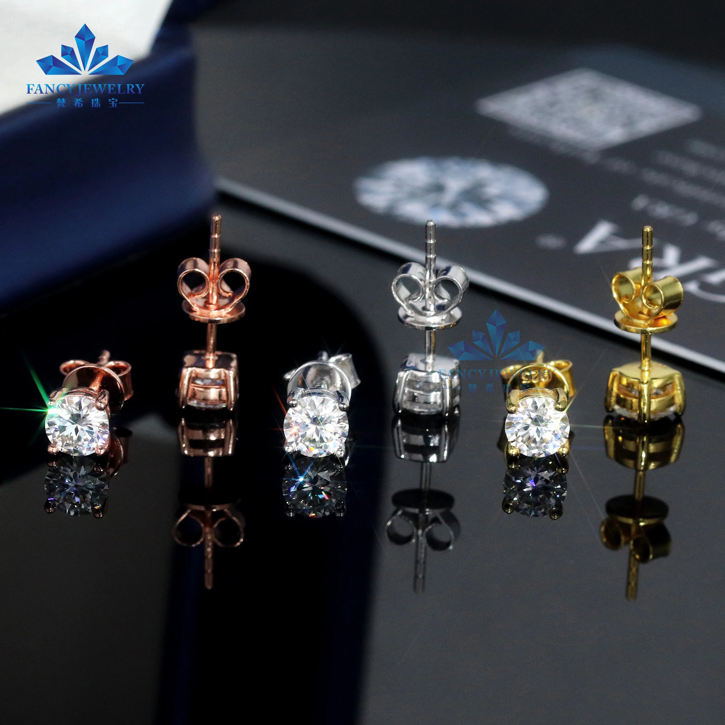 VVS Moissanite Stud Earrings - Round Cut in Precious Metal