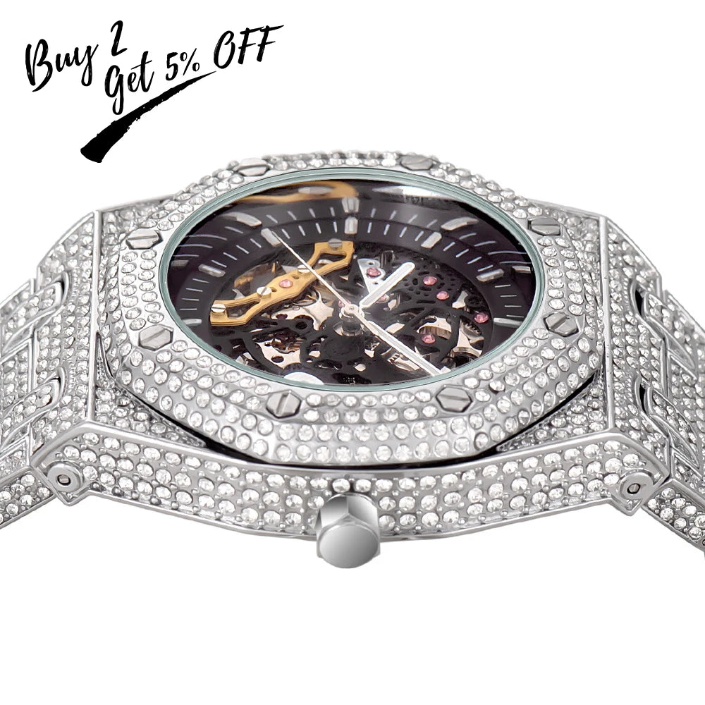 Luxury Rhinestones Watches White Gold Shine