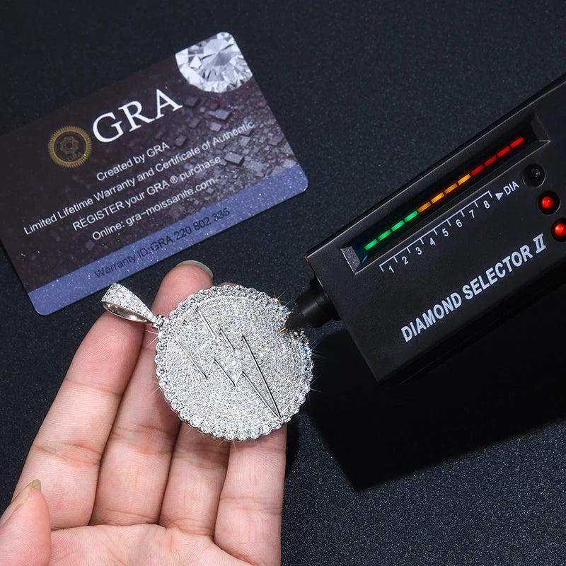 Round Lightning Bolt Moissanite Pendant - 18K Gold Plated S925 Silver