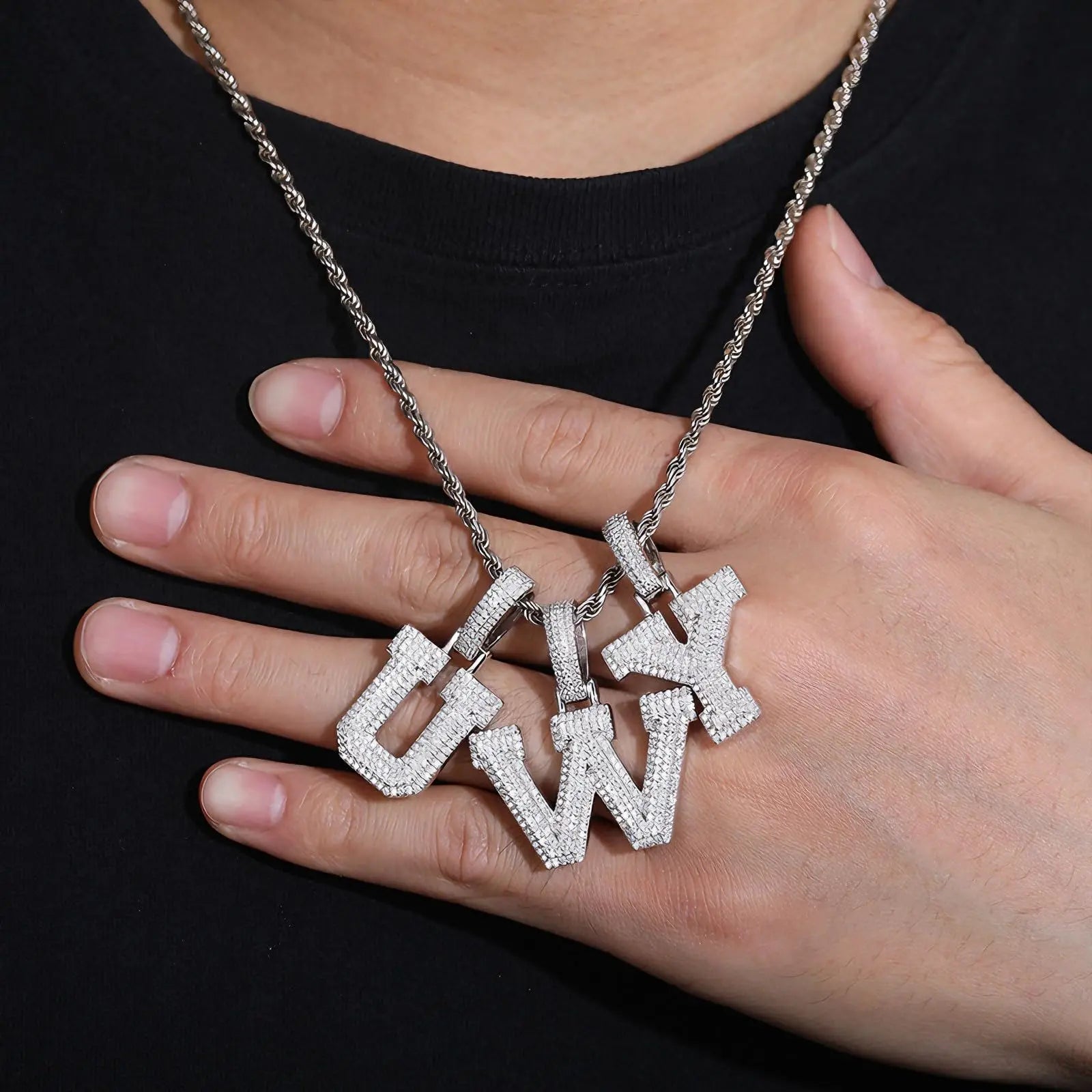 Moissanite Pendant Necklace - A-Z Letter Iced Out