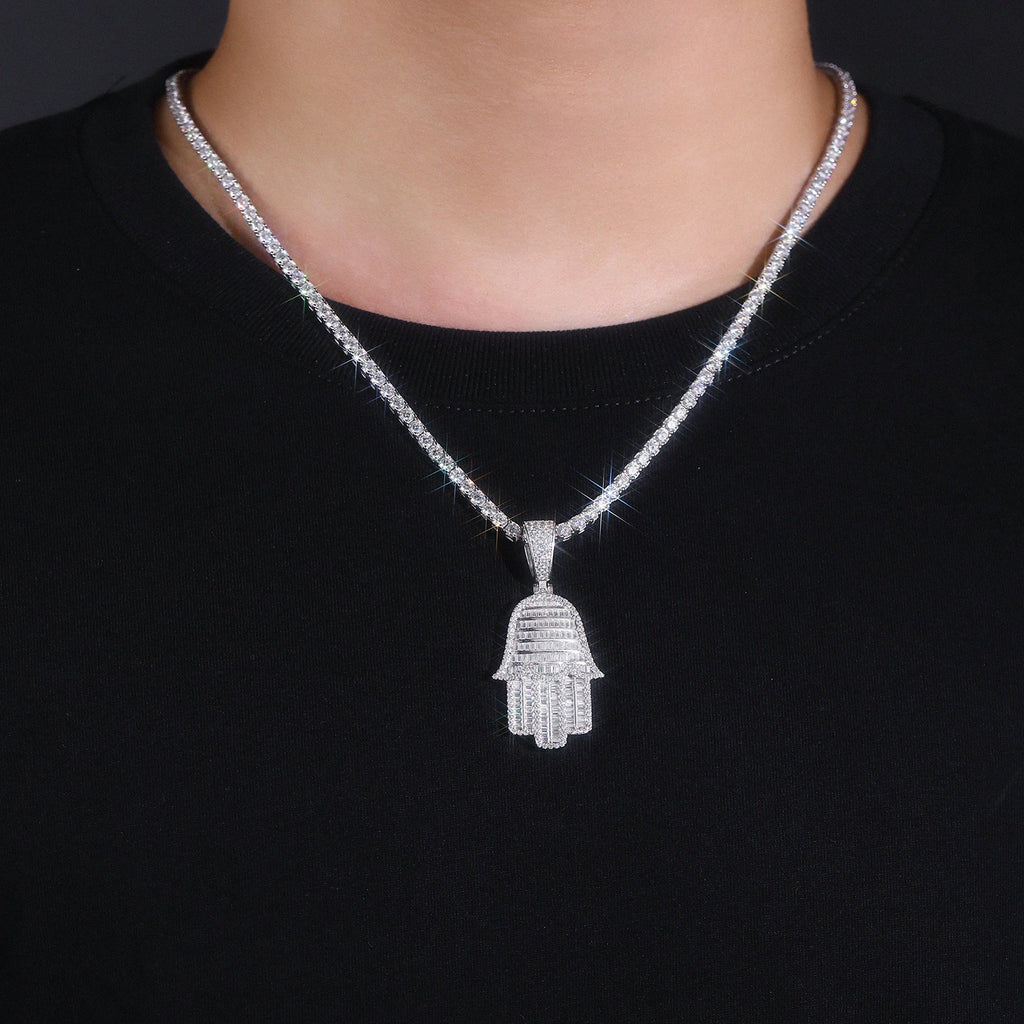 Iced Hamsa Hand Moissanite Pendant - GRA Certified