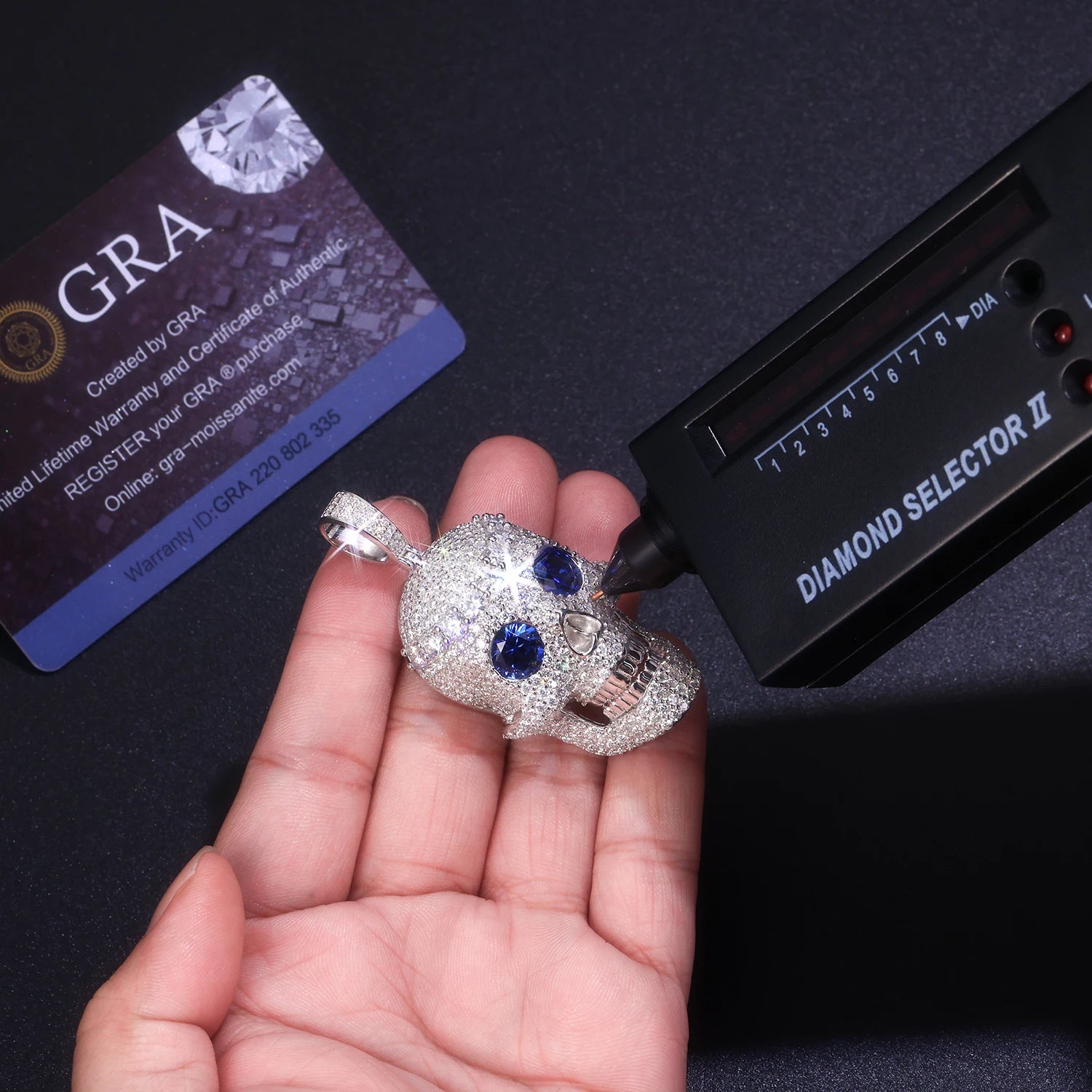 Moissanite Skull Pendant Necklace - 925 Sterling Silver