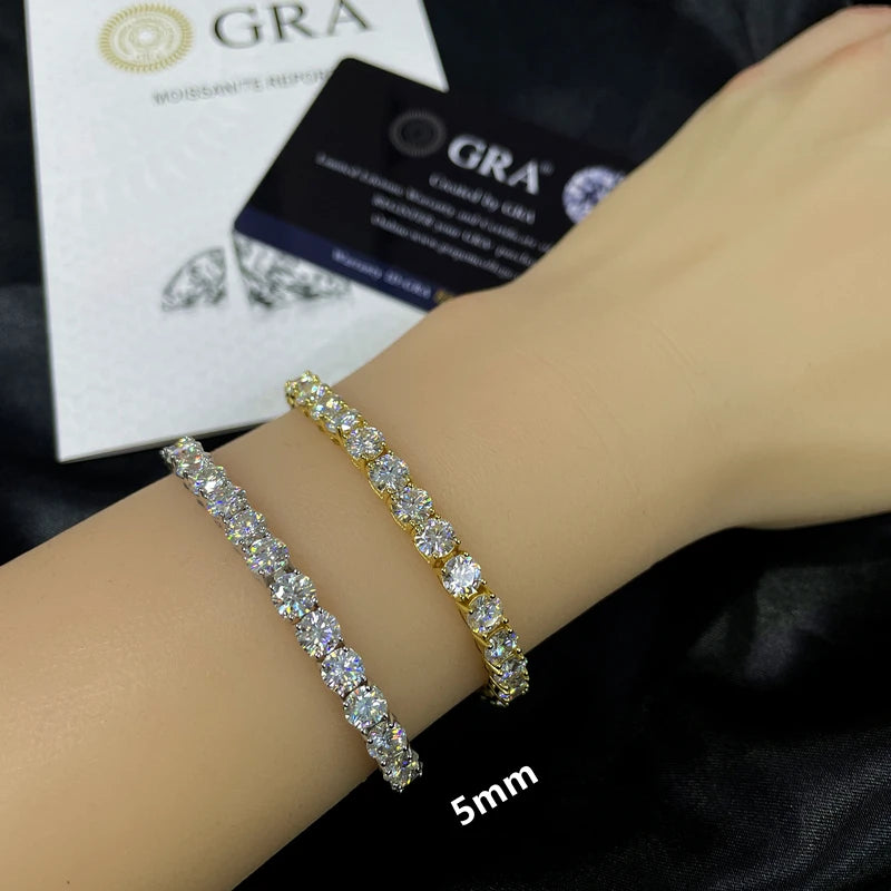 GRA Moissanite Tennis Chain Bracelet Ice Out 925 Silver Bracelet