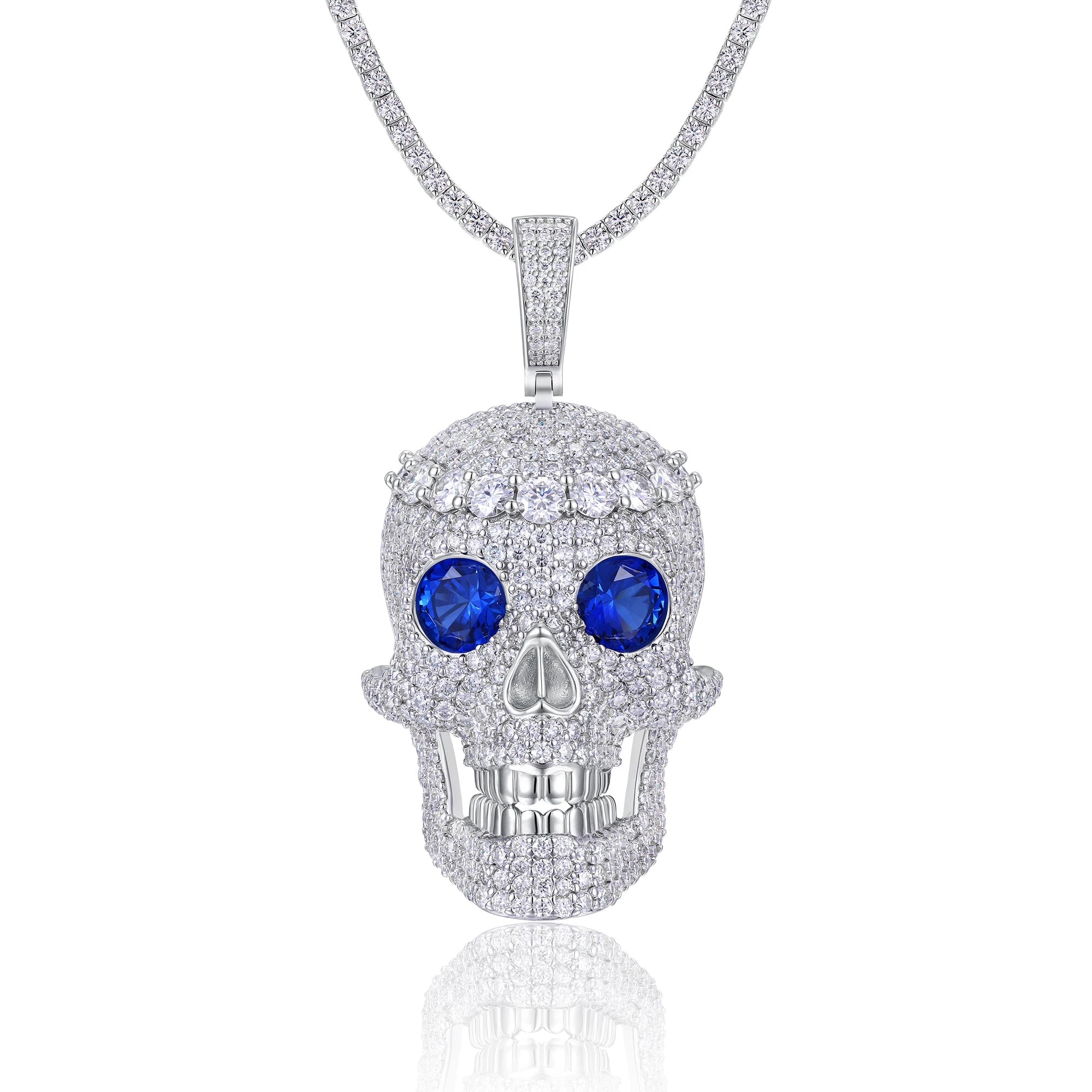 Moissanite Skull Pendant Necklace - 925 Sterling Silver