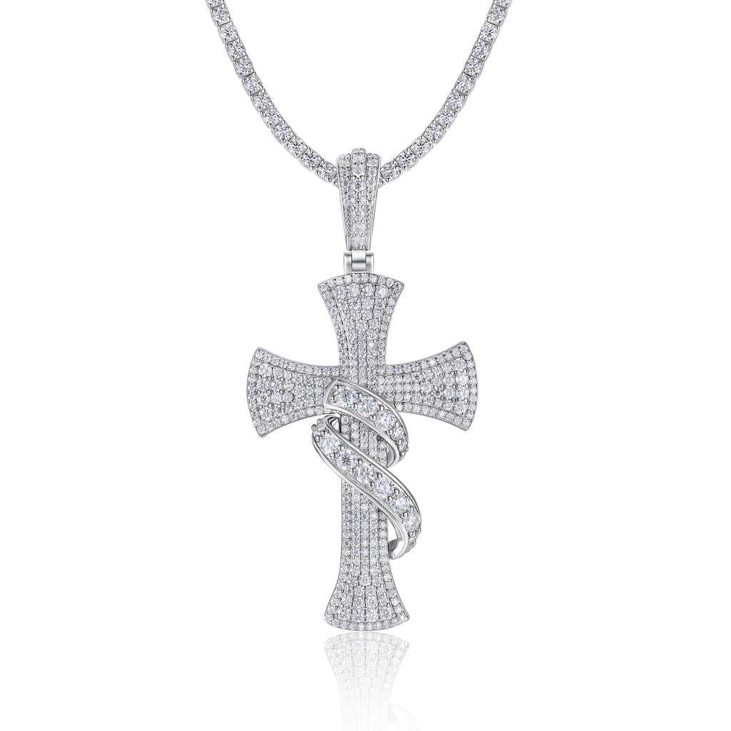Celestial Cross Pendant Necklace - 925 Sterling Silver with Moissanite Stones