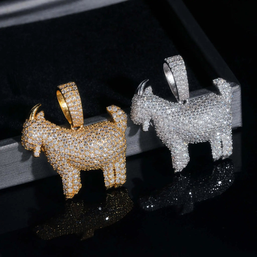 GOAT Iced-Out Moissanite Pendant - 925 Silver Gold Plated