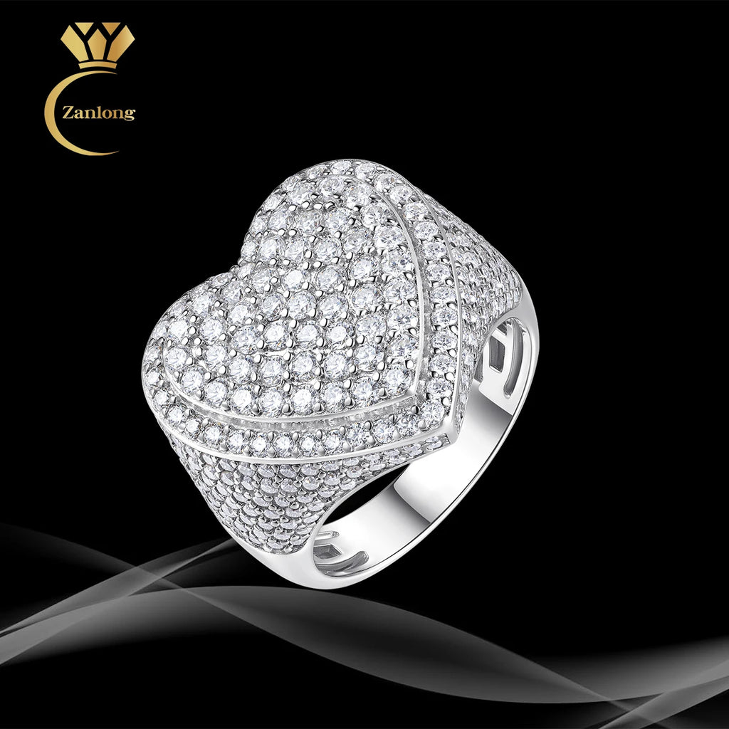 Heart-Shaped Men's  Full Ice Out heart Moissanite Diamond Cuban Style Ring