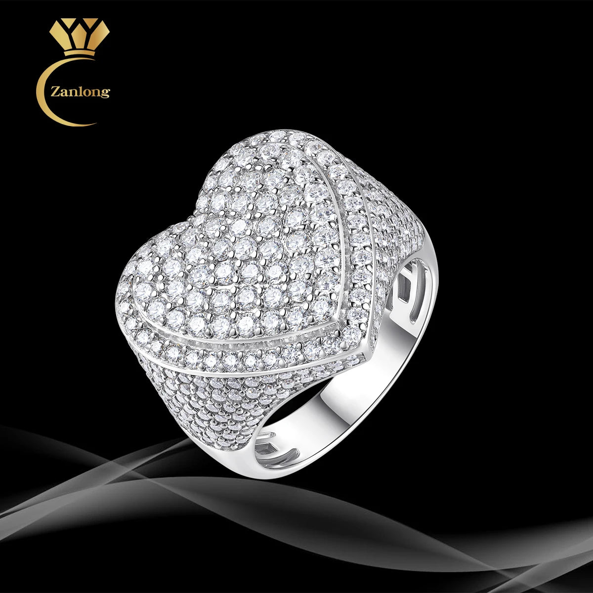 Heart-Shaped Men's  Full Ice Out heart Moissanite Diamond Cuban Style Ring