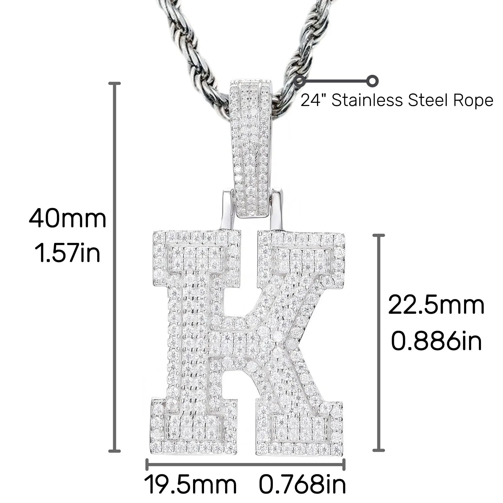 Moissanite Pendant Necklace - A-Z Letter Iced Out