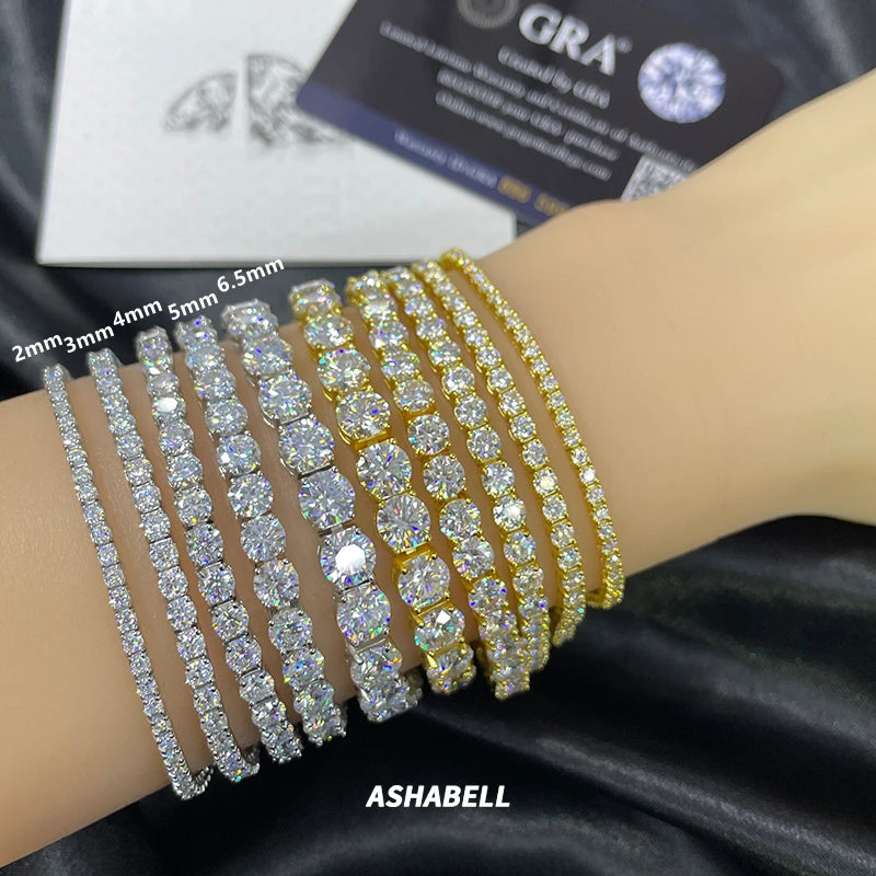 GRA Moissanite Tennis Chain Bracelet Ice Out 925 Silver Bracelet