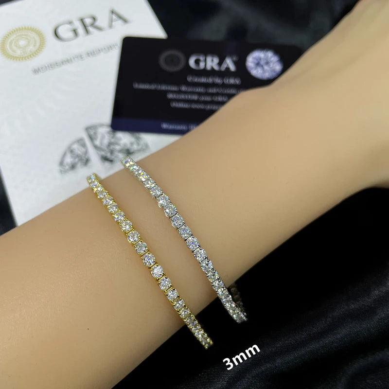 GRA Moissanite Tennis Chain Bracelet Ice Out 925 Silver Bracelet
