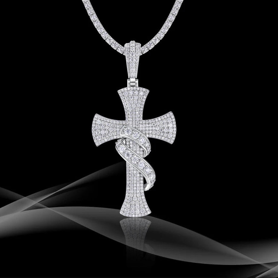 Celestial Cross Pendant Necklace - 925 Sterling Silver with Moissanite Stones