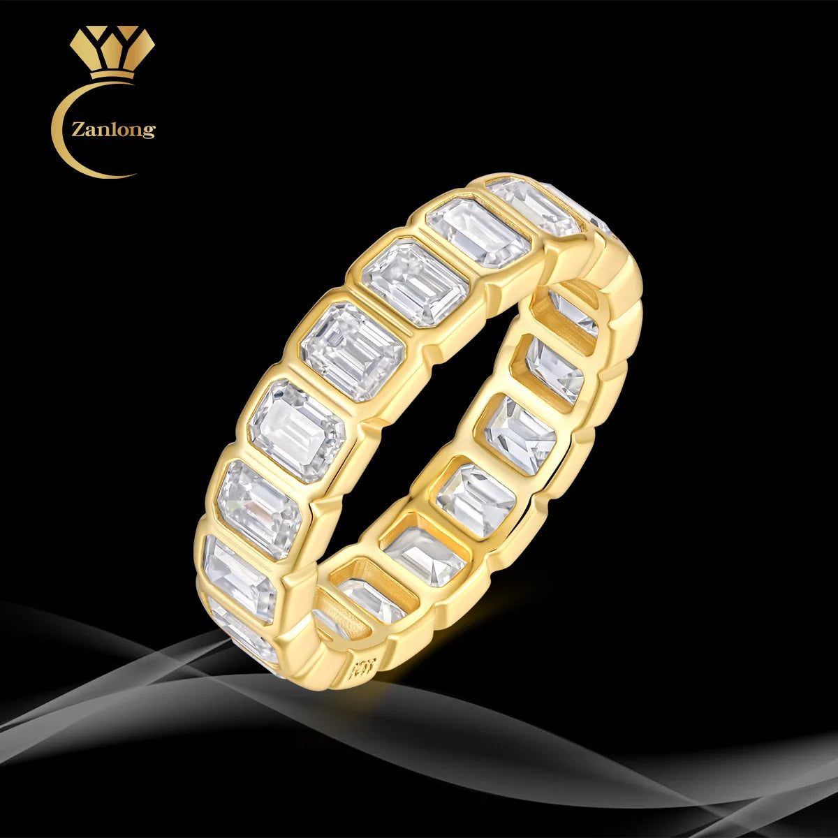 Emerald Cut Moissanite Ring - 18K Gold Plated 925 Sterling Silver