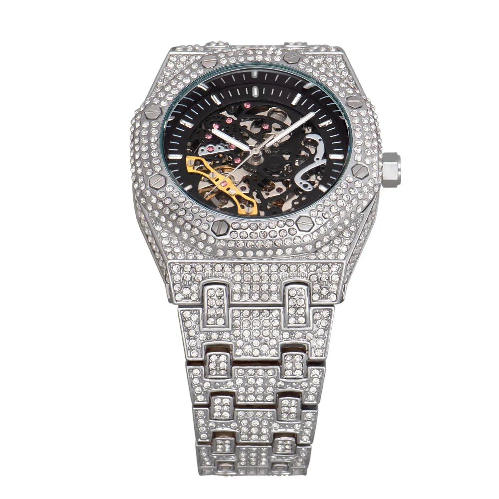 Luxury Rhinestones Watches White Gold Shine