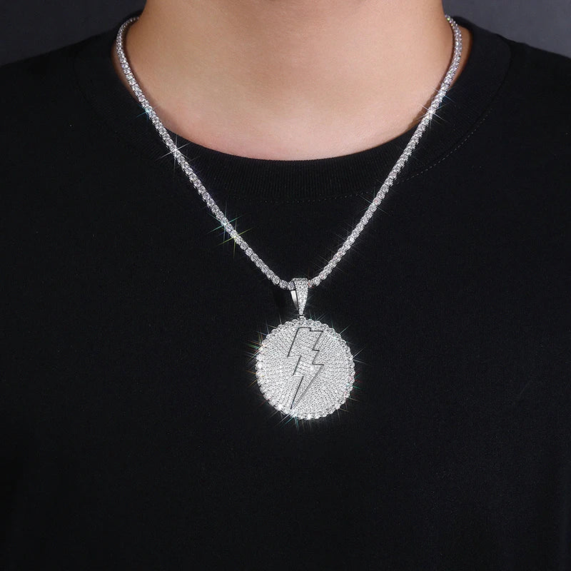 Round Lightning Bolt Moissanite Pendant - 18K Gold Plated S925 Silver