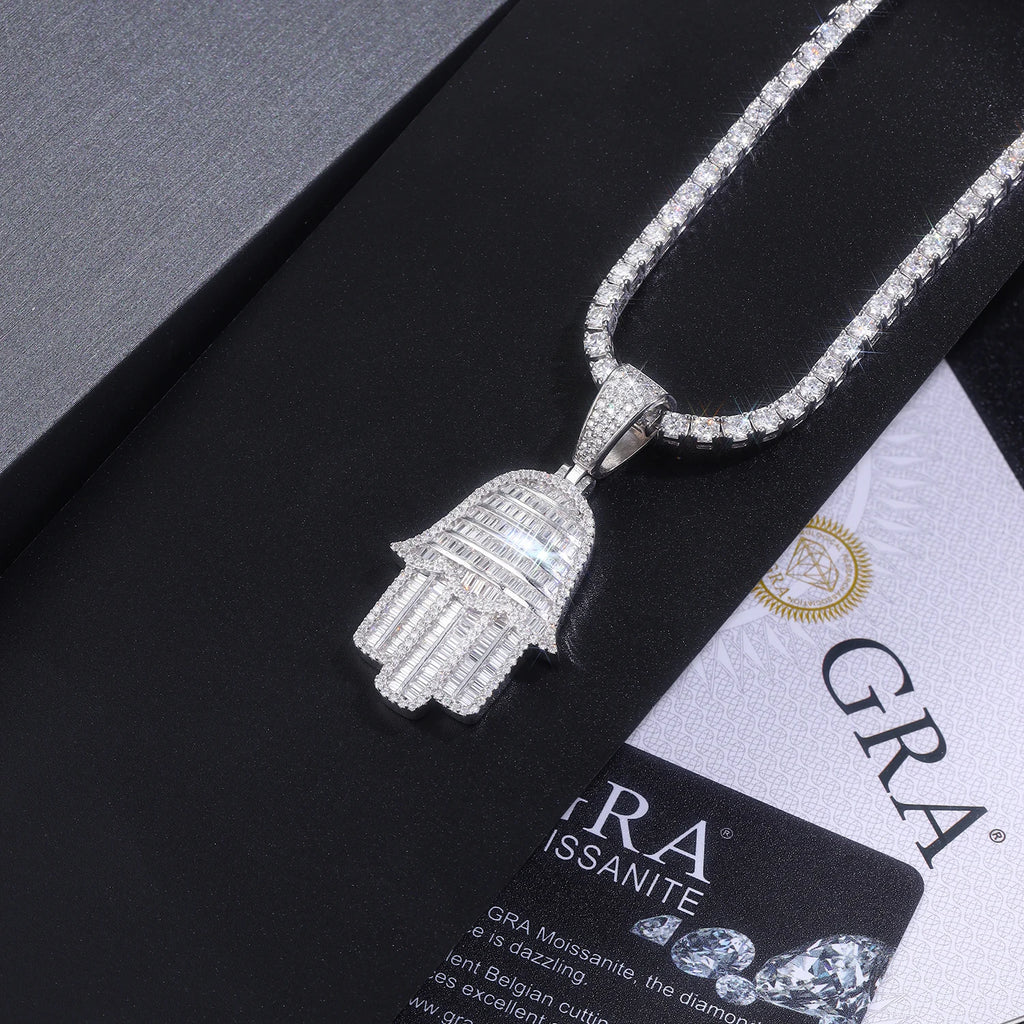 Iced Hamsa Hand Moissanite Pendant - GRA Certified