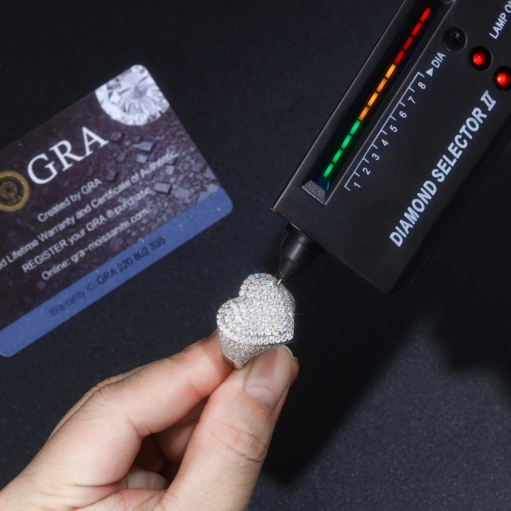 Heart-Shaped Men's  Full Ice Out heart Moissanite Diamond Cuban Style Ring