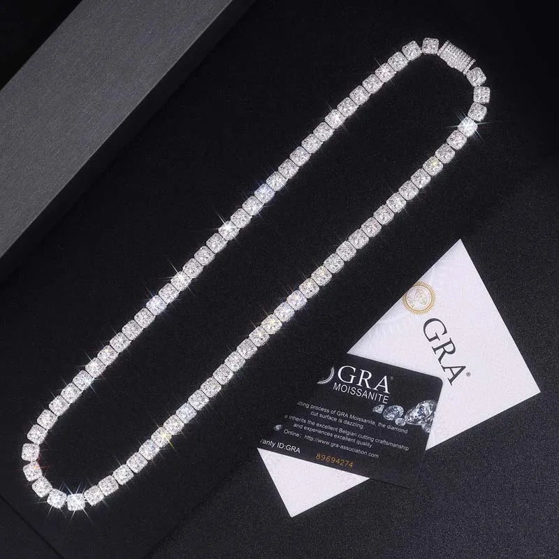 Cluster Moissanite Tennis Chain Necklace - 18K White Gold Plated 925 Silver