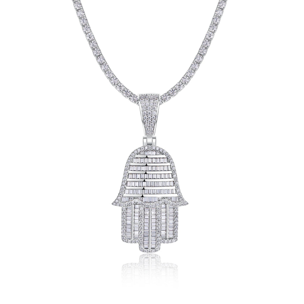 Iced Hamsa Hand Moissanite Pendant - GRA Certified
