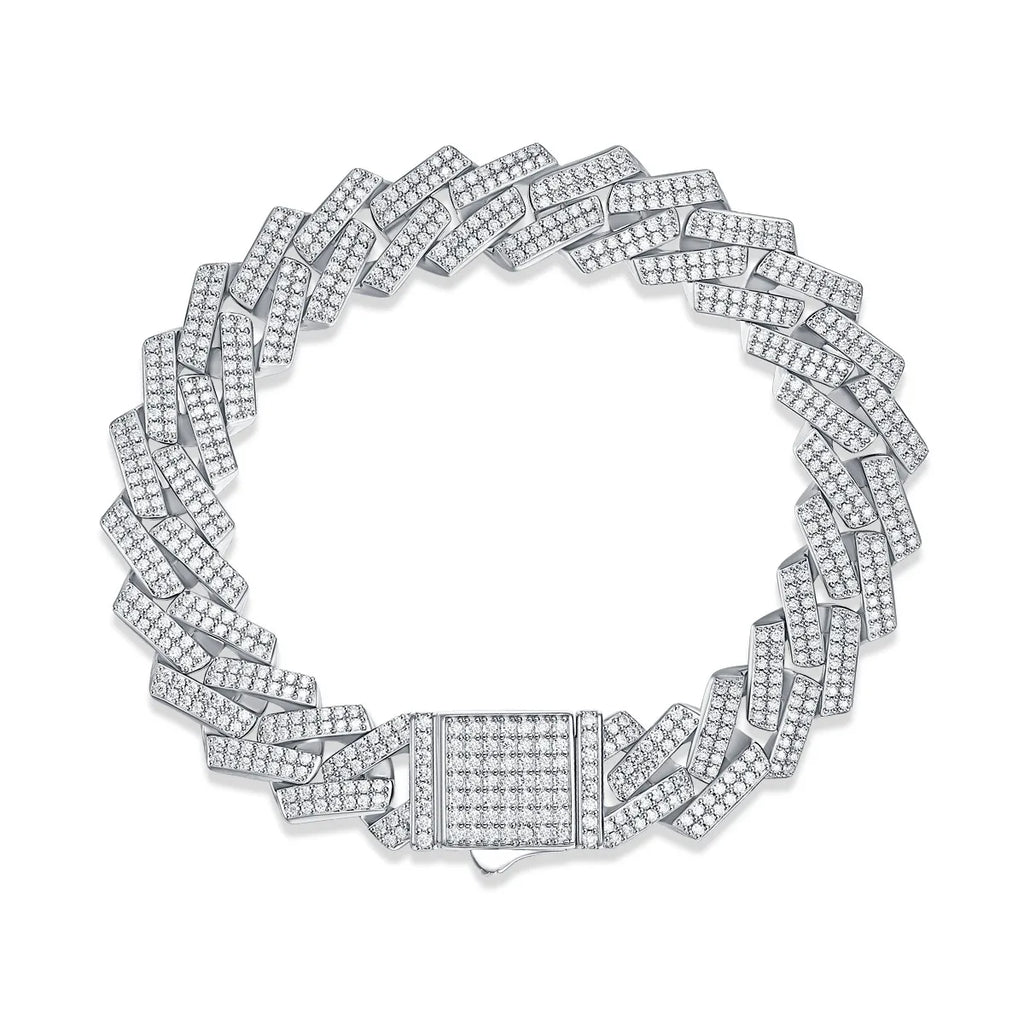 14mm Full Moissanite Iced Out Cuban Link Bracelet - 925 Sterling Silver