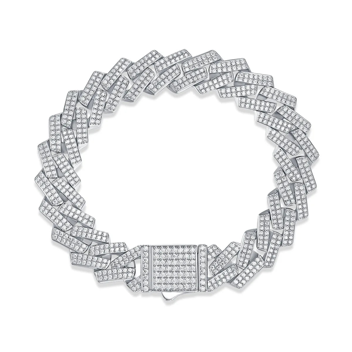 14mm Full Moissanite Iced Out Cuban Link Bracelet - 925 Sterling Silver