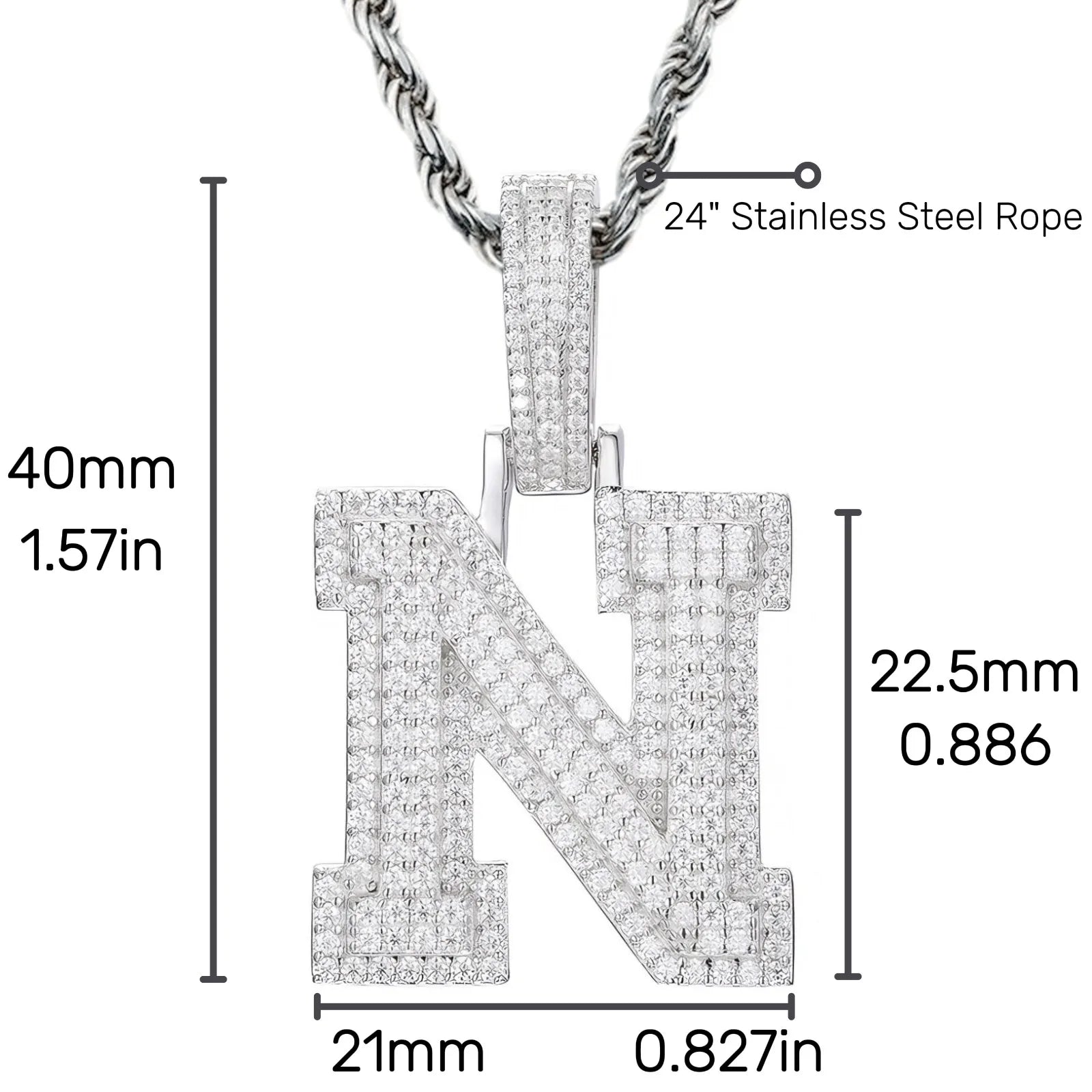 Moissanite Pendant Necklace - A-Z Letter Iced Out