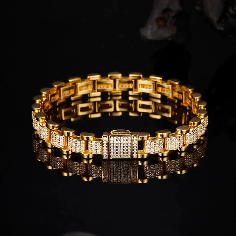 Iced Out Moissanite Cuban Link Bracelet - S925 Silver 18K Gold Plated