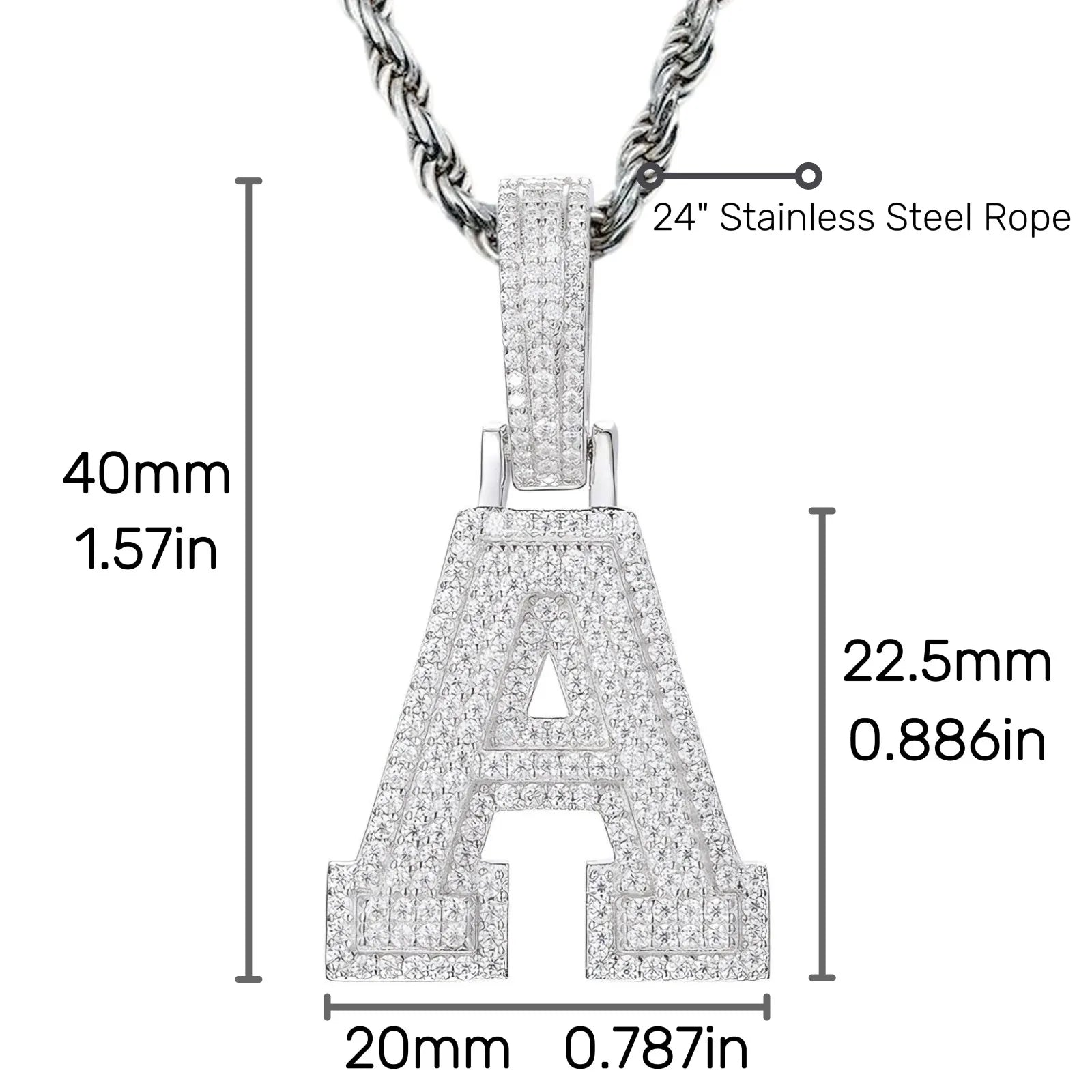 Moissanite Pendant Necklace - A-Z Letter Iced Out