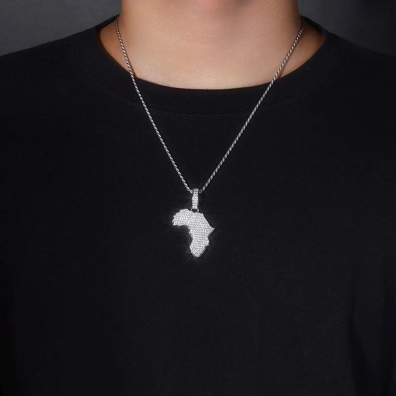 Africa Pendant Moissanite Necklace - 18K Gold Plated 925 Sterling Silver