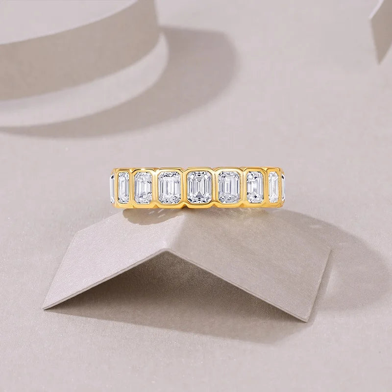 Emerald Cut Moissanite Ring - 18K Gold Plated 925 Sterling Silver