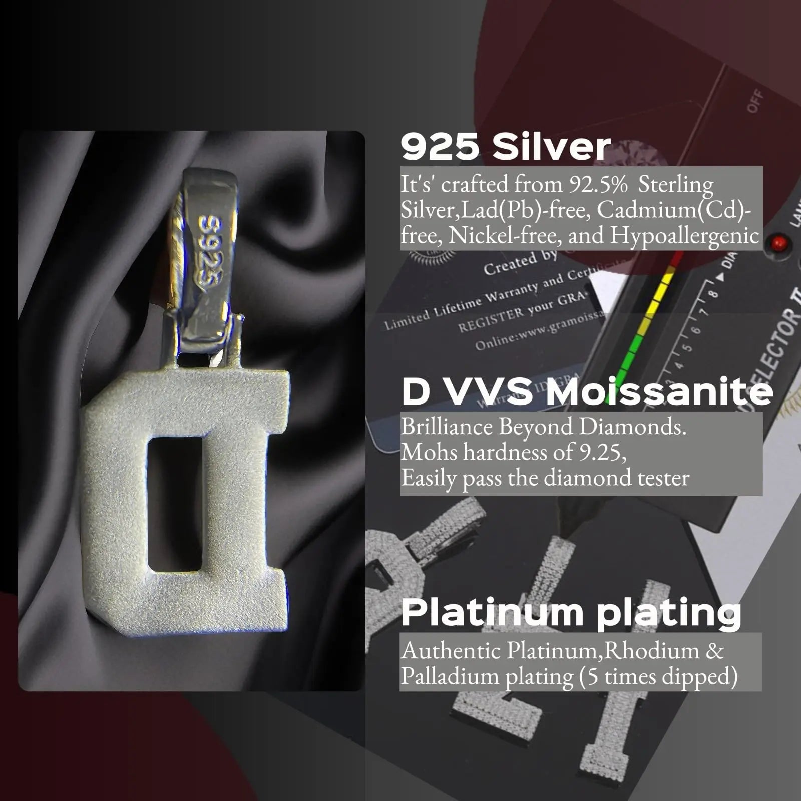 Moissanite Pendant Necklace - A-Z Letter Iced Out