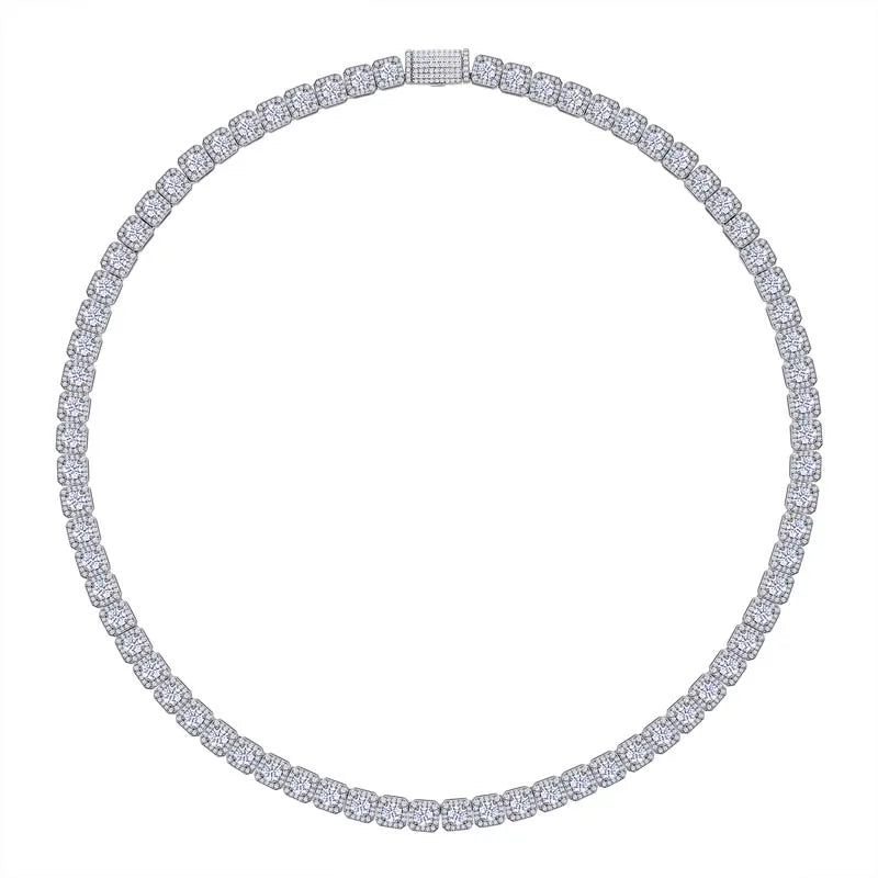 Cluster Moissanite Tennis Chain Necklace - 18K White Gold Plated 925 Silver