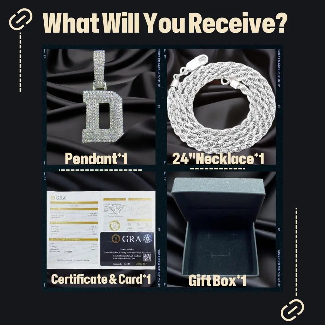 Moissanite Pendant Necklace - A-Z Letter Iced Out