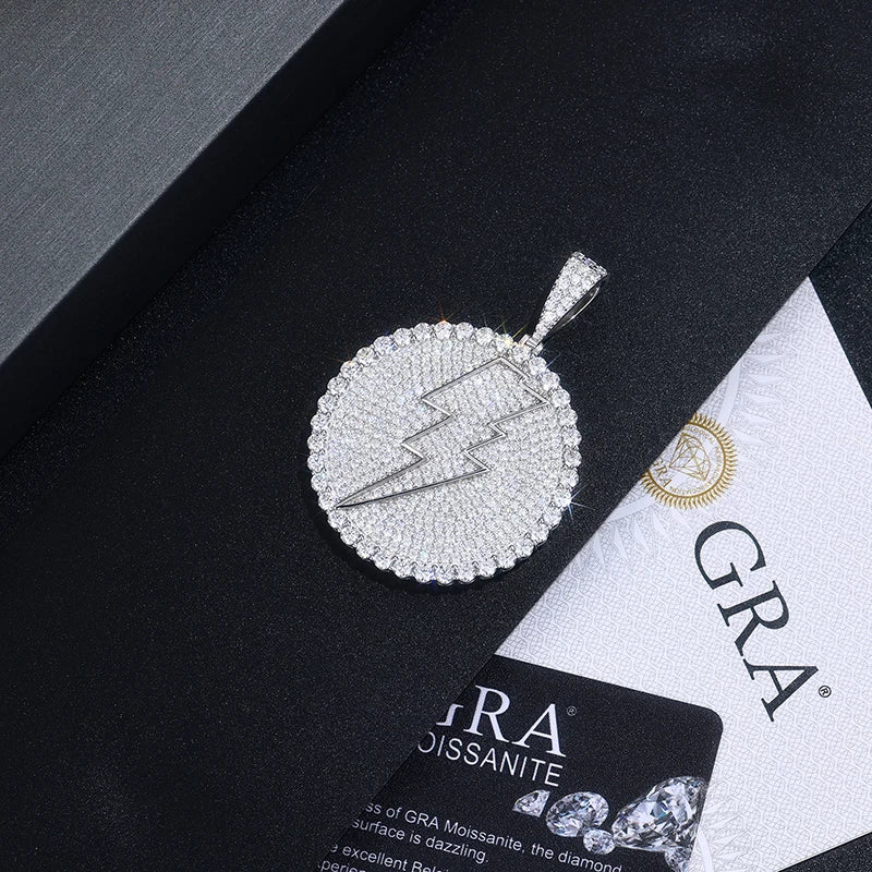 Round Lightning Bolt Moissanite Pendant - 18K Gold Plated S925 Silver