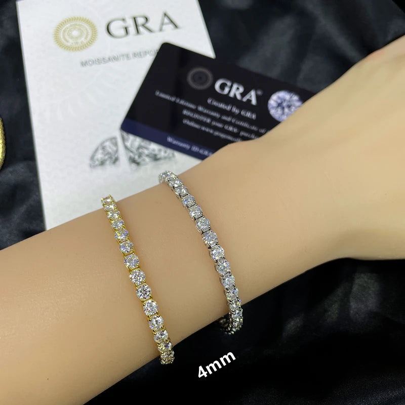 GRA Moissanite Tennis Chain Bracelet Ice Out 925 Silver Bracelet