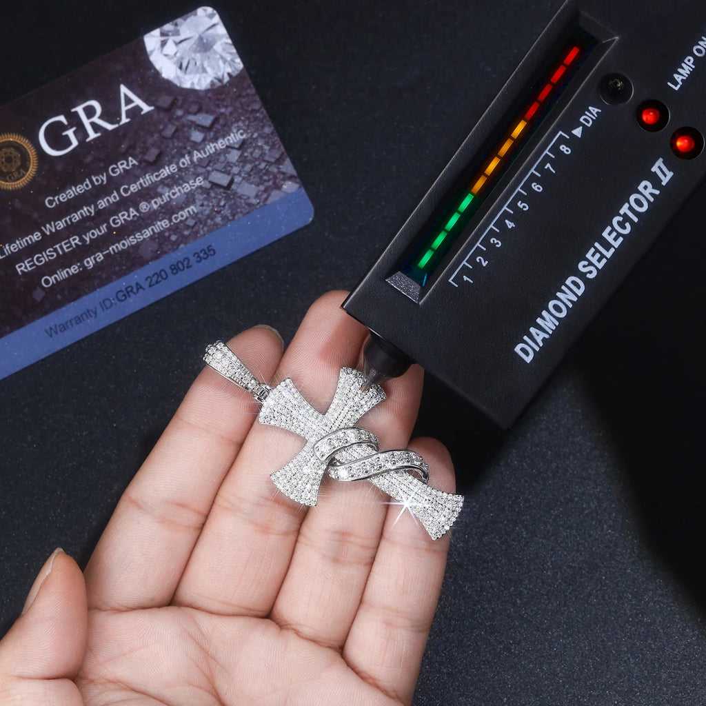 Celestial Cross Pendant Necklace - 925 Sterling Silver with Moissanite Stones