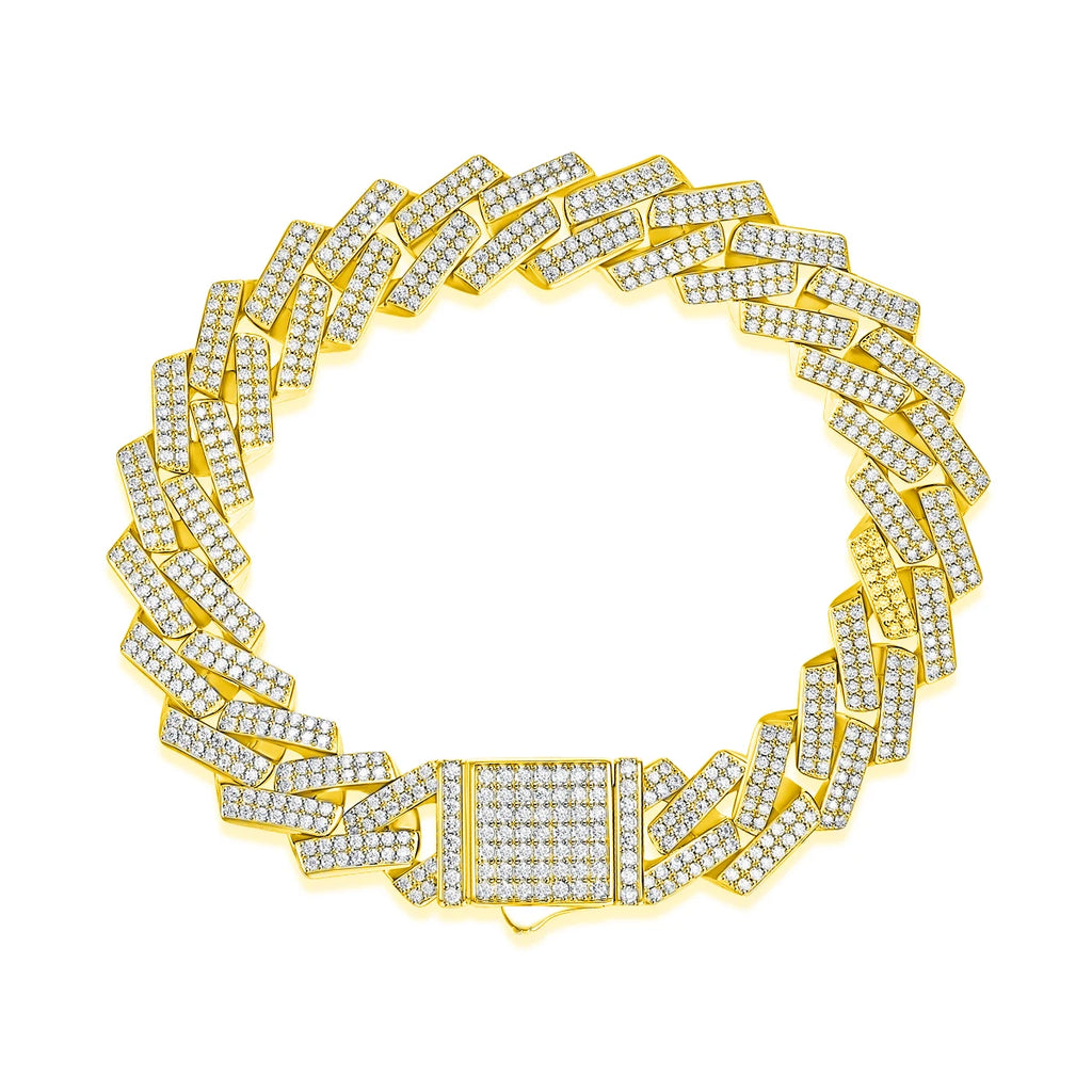 14mm Full Moissanite Iced Out Cuban Link Bracelet - 925 Sterling Silver