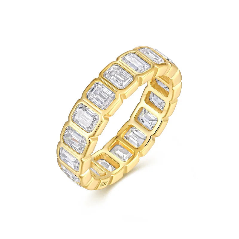 Emerald Cut Moissanite Ring - 18K Gold Plated 925 Sterling Silver