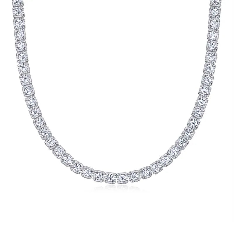 Cluster Moissanite Tennis Chain Necklace - 18K White Gold Plated 925 Silver