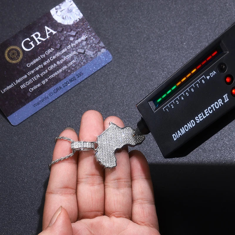 Africa Pendant Moissanite Necklace - 18K Gold Plated 925 Sterling Silver