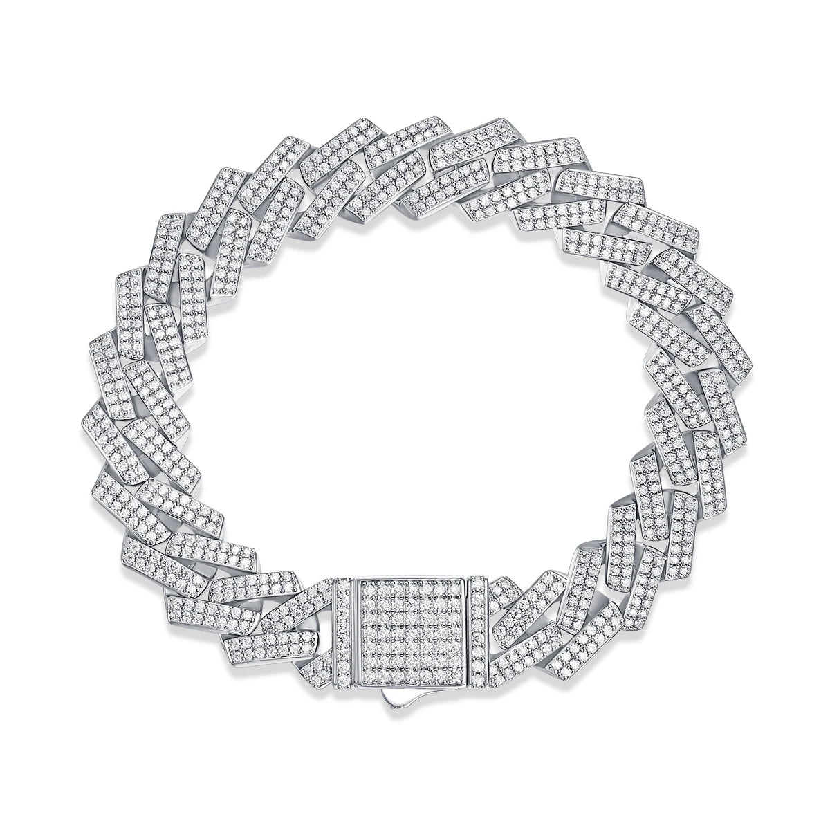 14mm Full Moissanite Iced Out Cuban Link Bracelet - 925 Sterling Silver